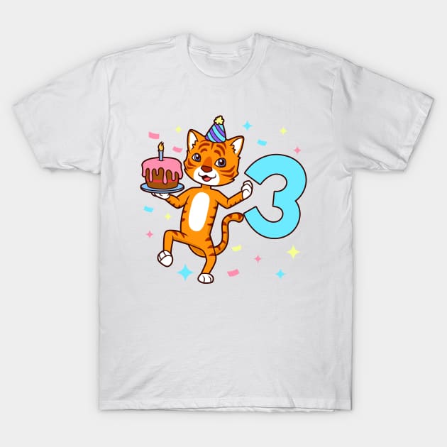 I am 3 with tiger - boy birthday 3 years old T-Shirt by Modern Medieval Design